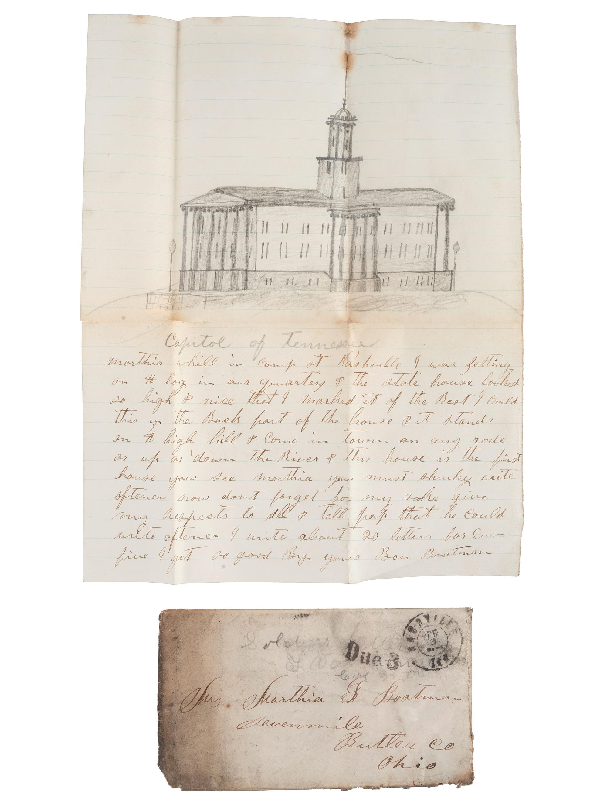 [CIVIL WAR]. Archive featuring the correspondence of brothers Benjamin, Isaac, and Jeremiah Boatman of Butler County, Ohio, enlistees in regiments of the Ohio Volunteer Infantry.