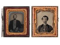 [CIVIL WAR]. Ninth plate tintype of a likely western theater officer posed with a porkpie hat, plus.