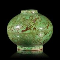 A Chinese Green Glazed Marbled Pottery Jar — 綠釉攪胎罐