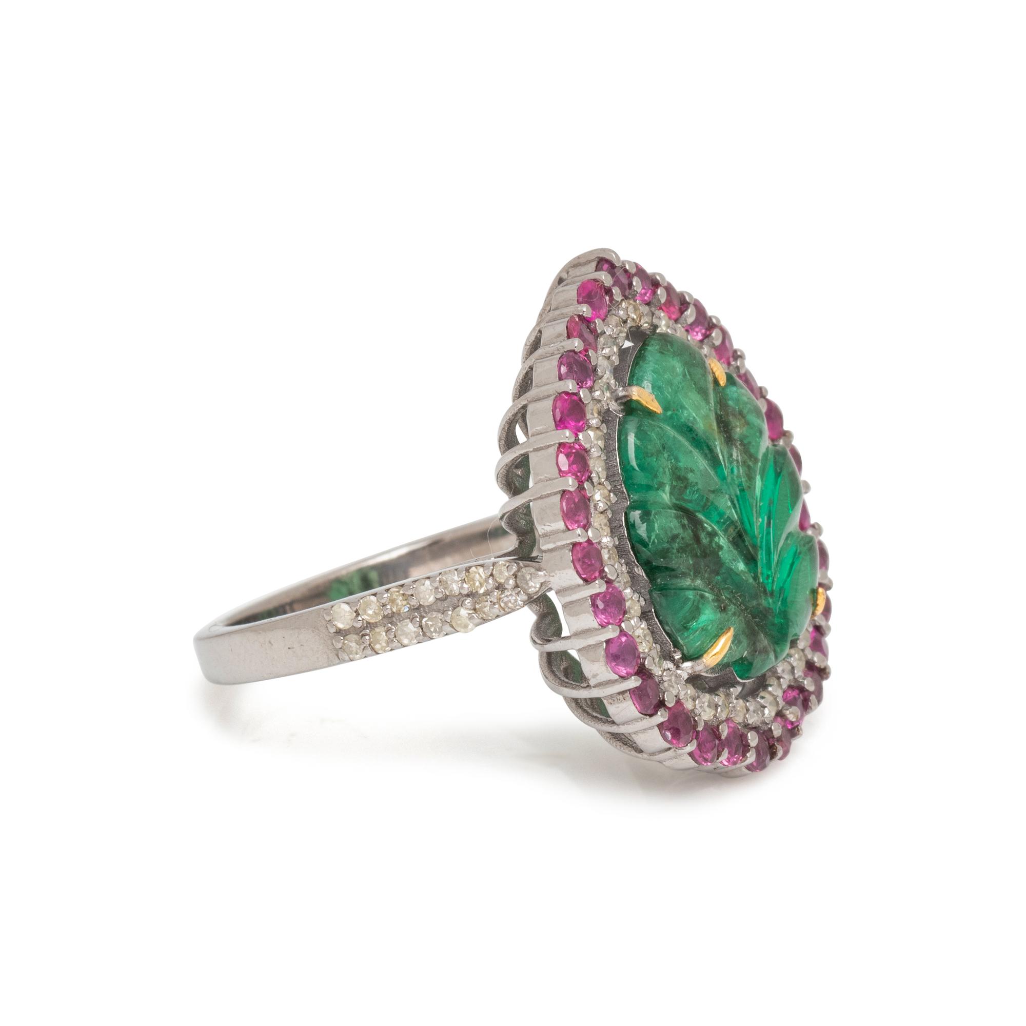 EMERALD, RUBY AND DIAMOND RING