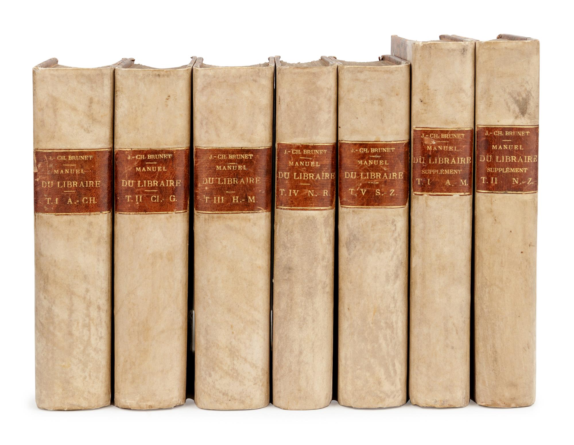 [BOOKS ABOUT BOOKS] -- [BIBLIOGRAPHY]. BRUNET, Jacques Charles (1780-1867). Manuel du libraire et de l'amateur de livres . Berlin: Fraenkel & Cie, 1921-22.