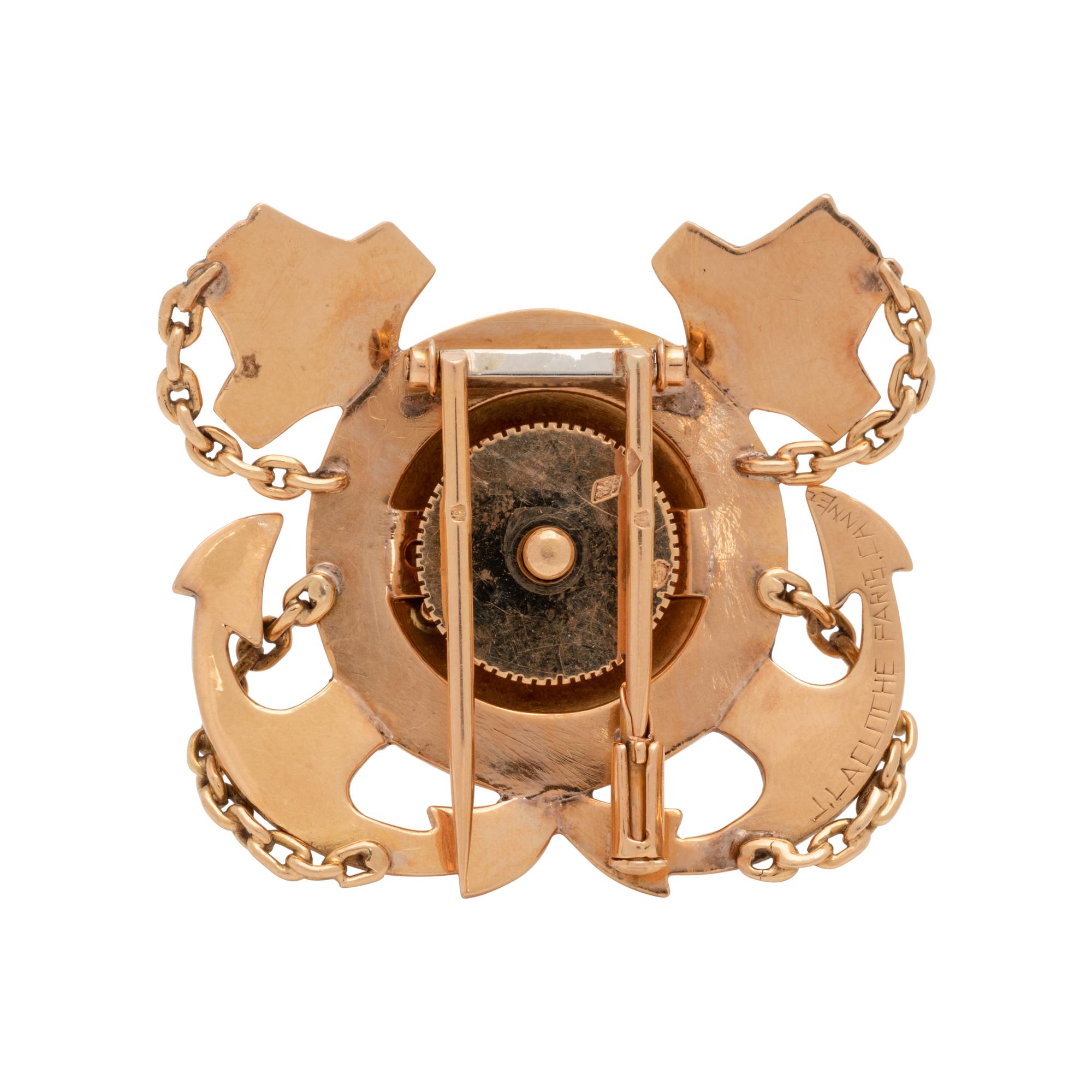 LACLOCHE, YELLOW GOLD AND ENAMEL BROOCH