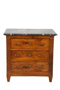 A German Walnut Four-Drawer Commode with Marble Top