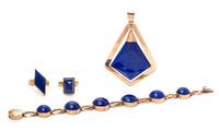A Collection of Rose Gold and Lapis Lazuli Jewelry, 37.40 dwts.