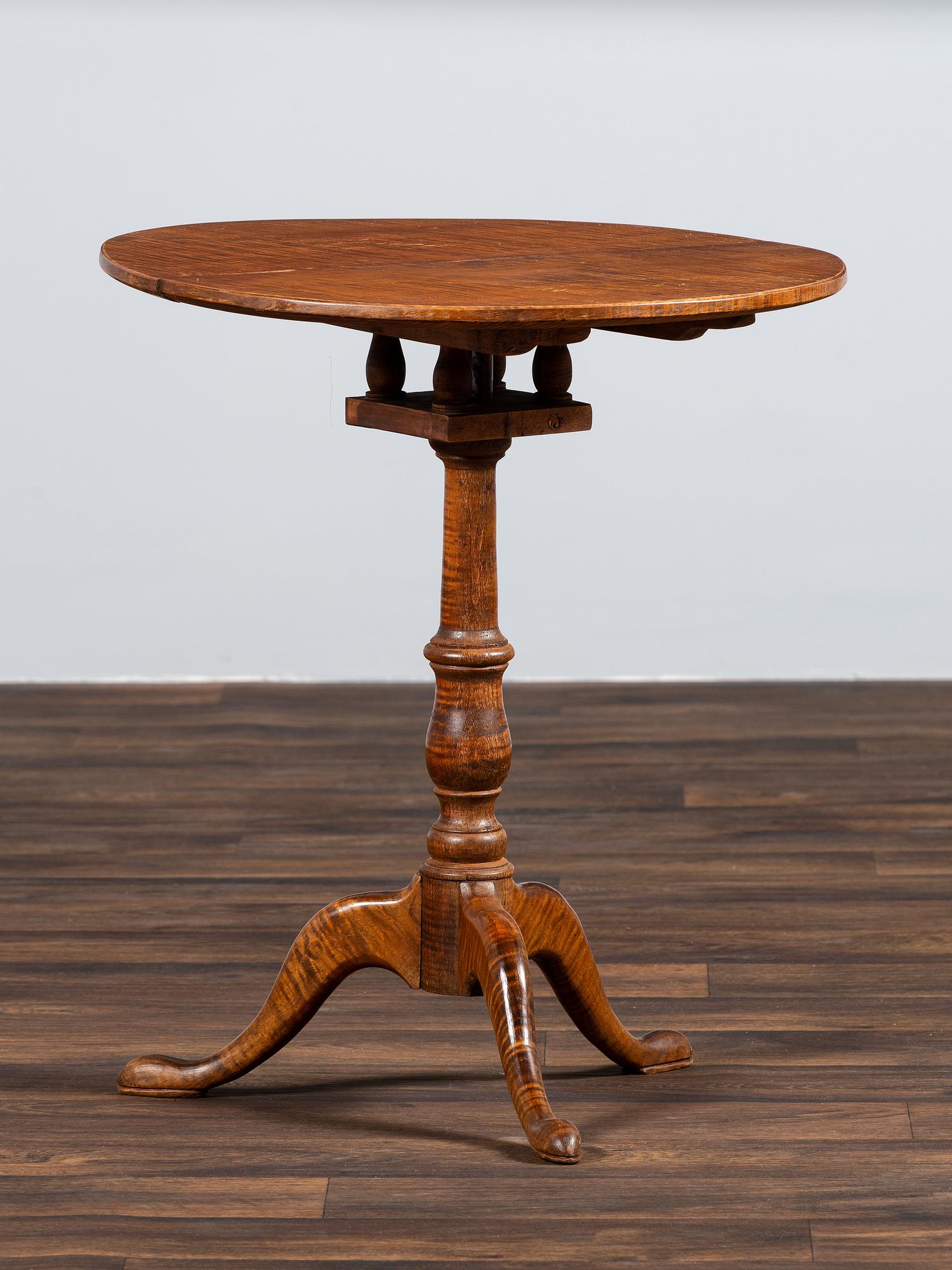 A Federal Tiger Maple Birdcage Tilt-Top Candlestand