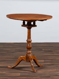 A Federal Tiger Maple Birdcage Tilt-Top Candlestand