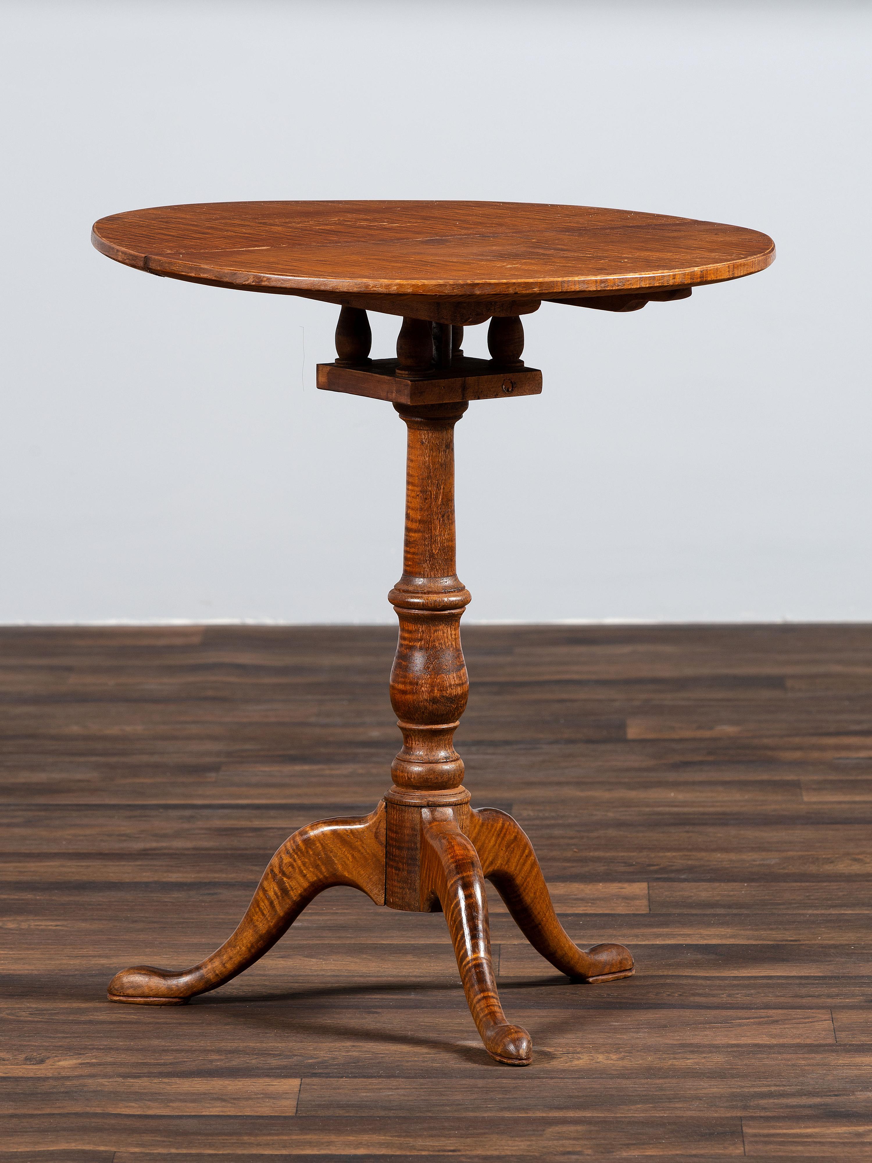 A Federal Tiger Maple Birdcage Tilt-Top Candlestand