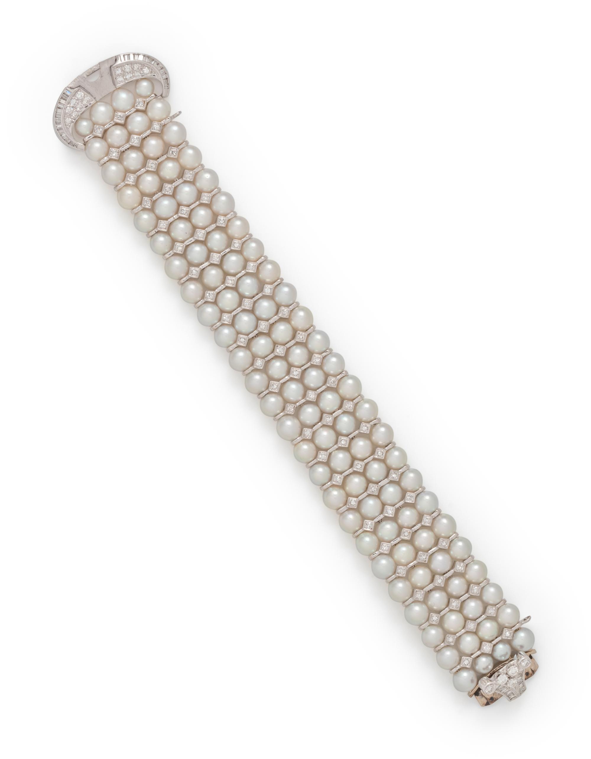 DIAMOND AND CULTURED PEARL BRACELET