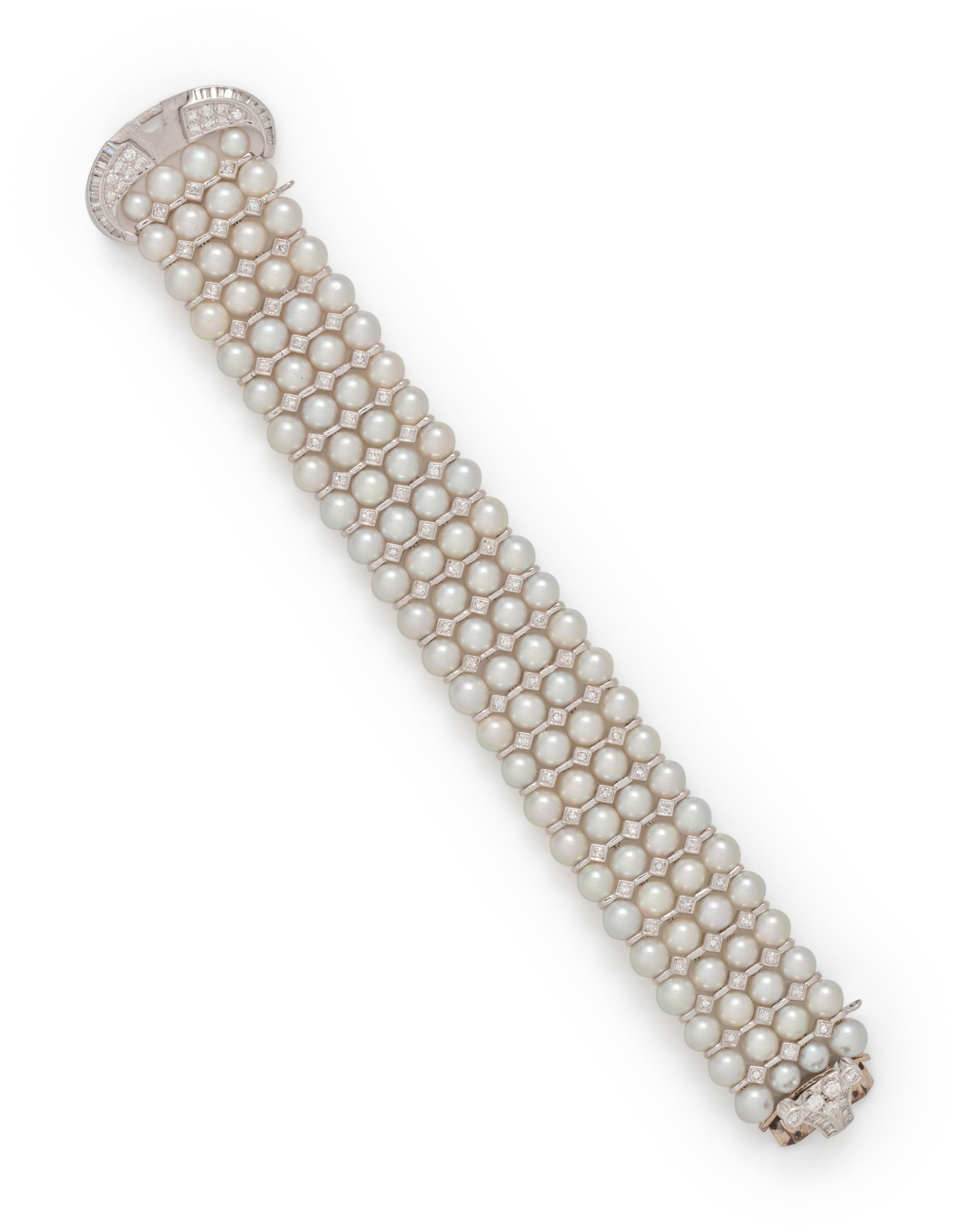 DIAMOND AND CULTURED PEARL BRACELET