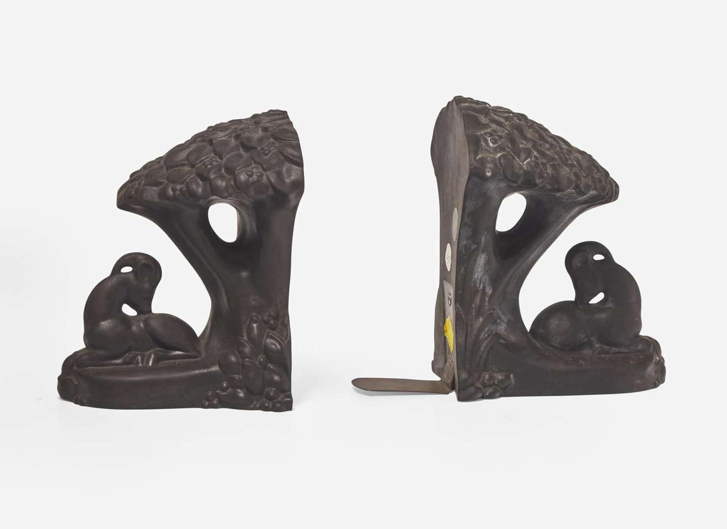 A Pair of Wedgwood Black Basalt Figural Bookends, UK, 1964