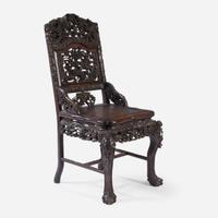 A Chinese Carved Hardwood Side Chair and Side Table late Qing Dynasty, late 19th/early 20th century