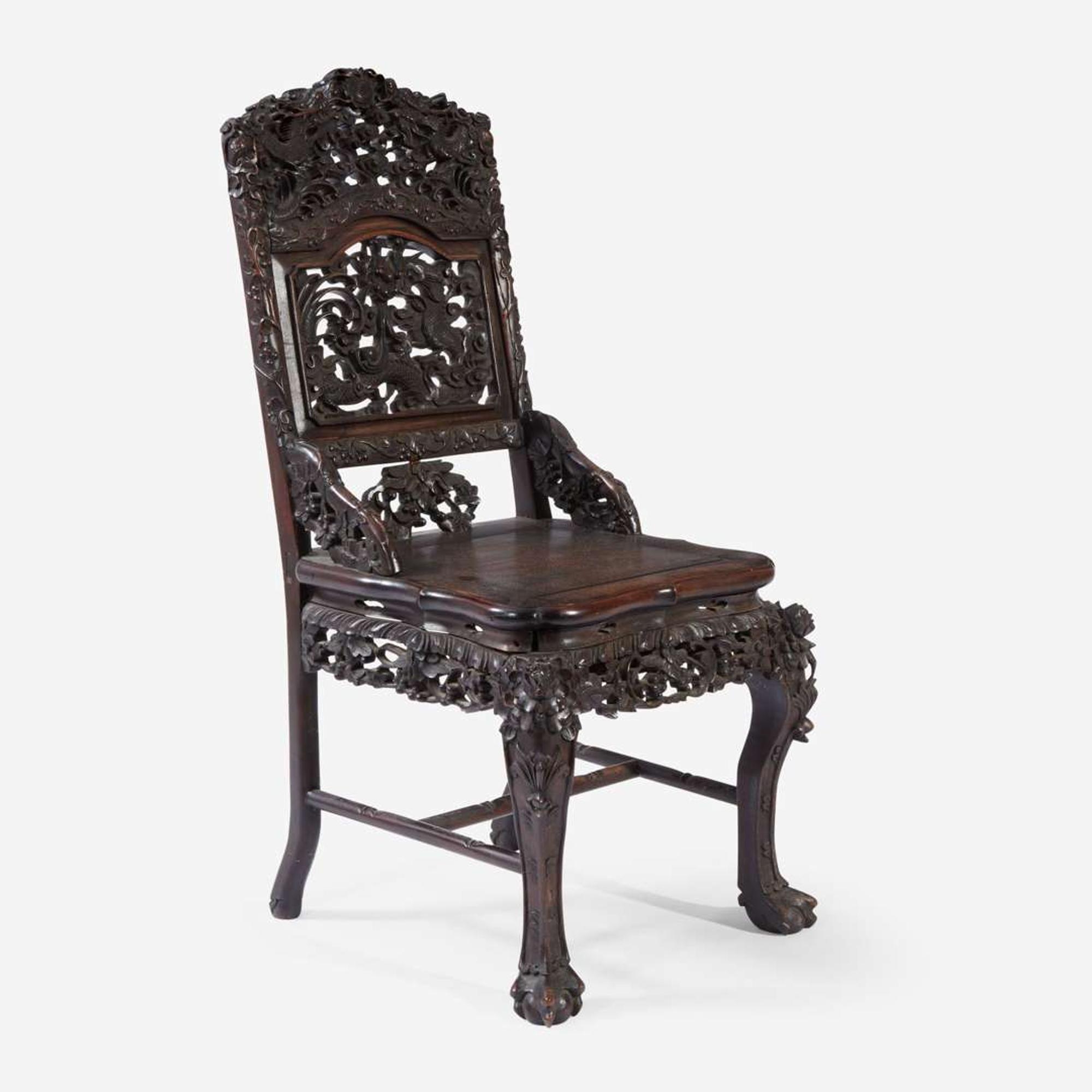 A Chinese Carved Hardwood Side Chair and Side Table late Qing Dynasty, late 19th/early 20th century