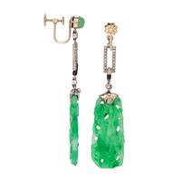 ART DECO, JADE AND DIAMOND EARCLIPS