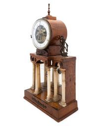 An Austrian Empire Style Gilt Metal and Alabaster Mounted Mantel Clock with Automation