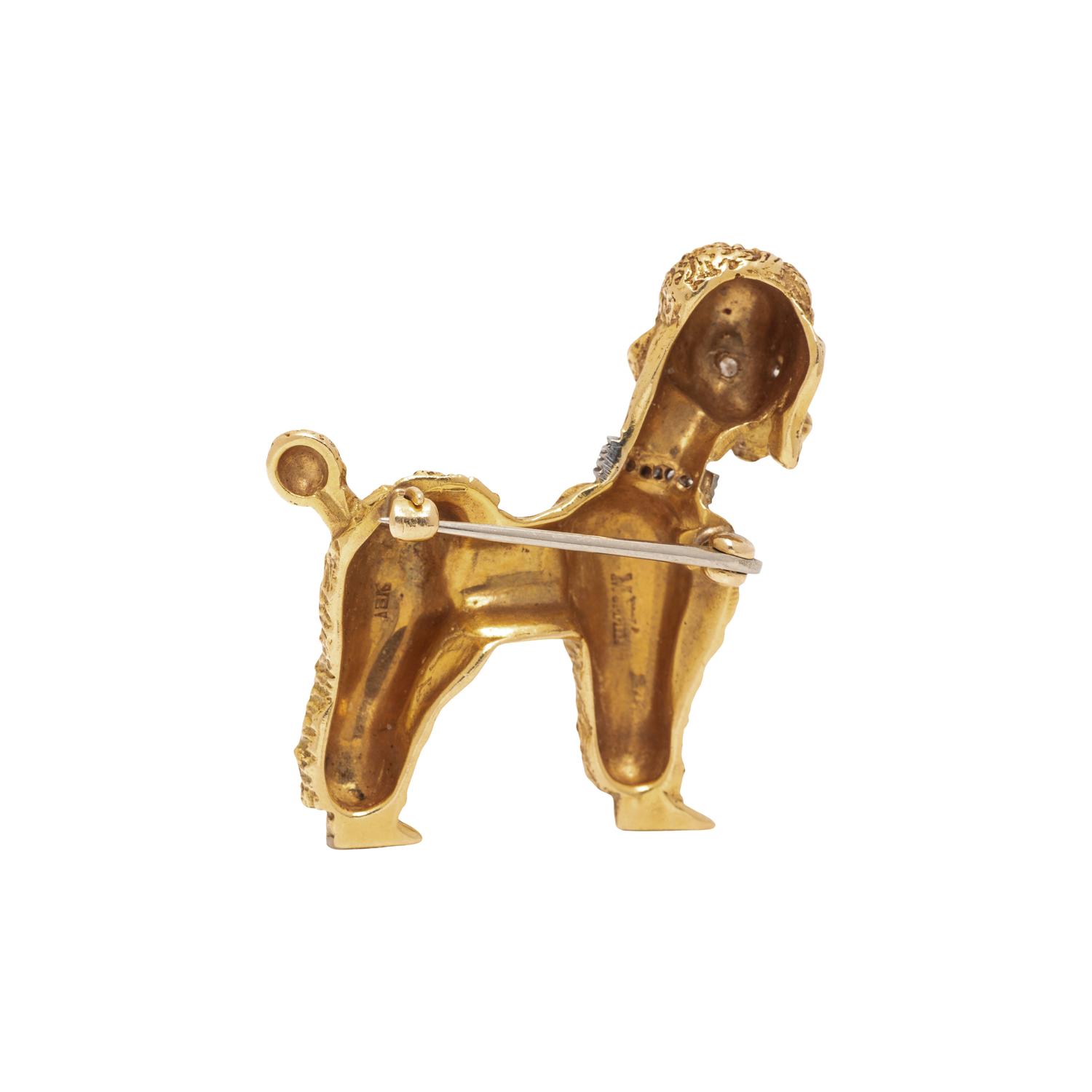 MERRIN, YELLOW GOLD AND DIAMOND POODLE BROOCH