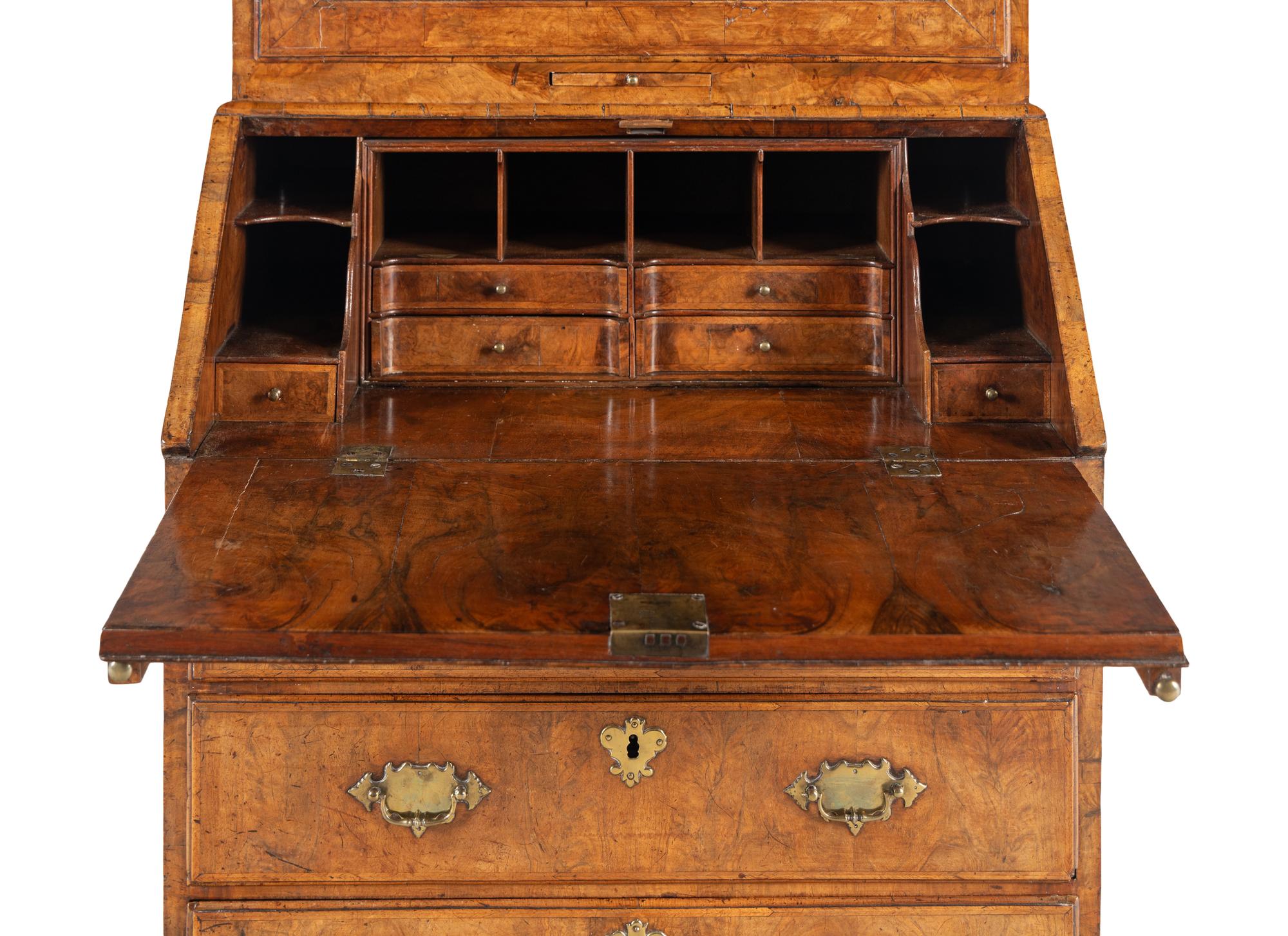 A George I Burl Walnut Bureau Cabinet