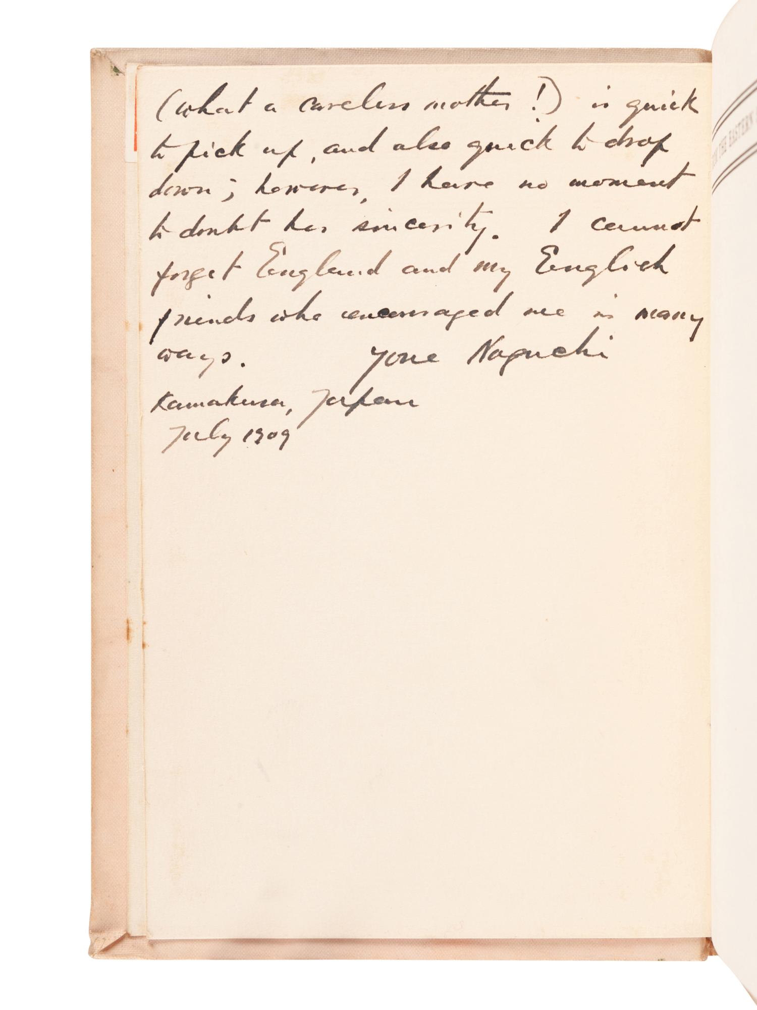 [JAPANESE BOOKS]. NOGUCHI, Yone (1875-1943). A group of 3 works, comprising: