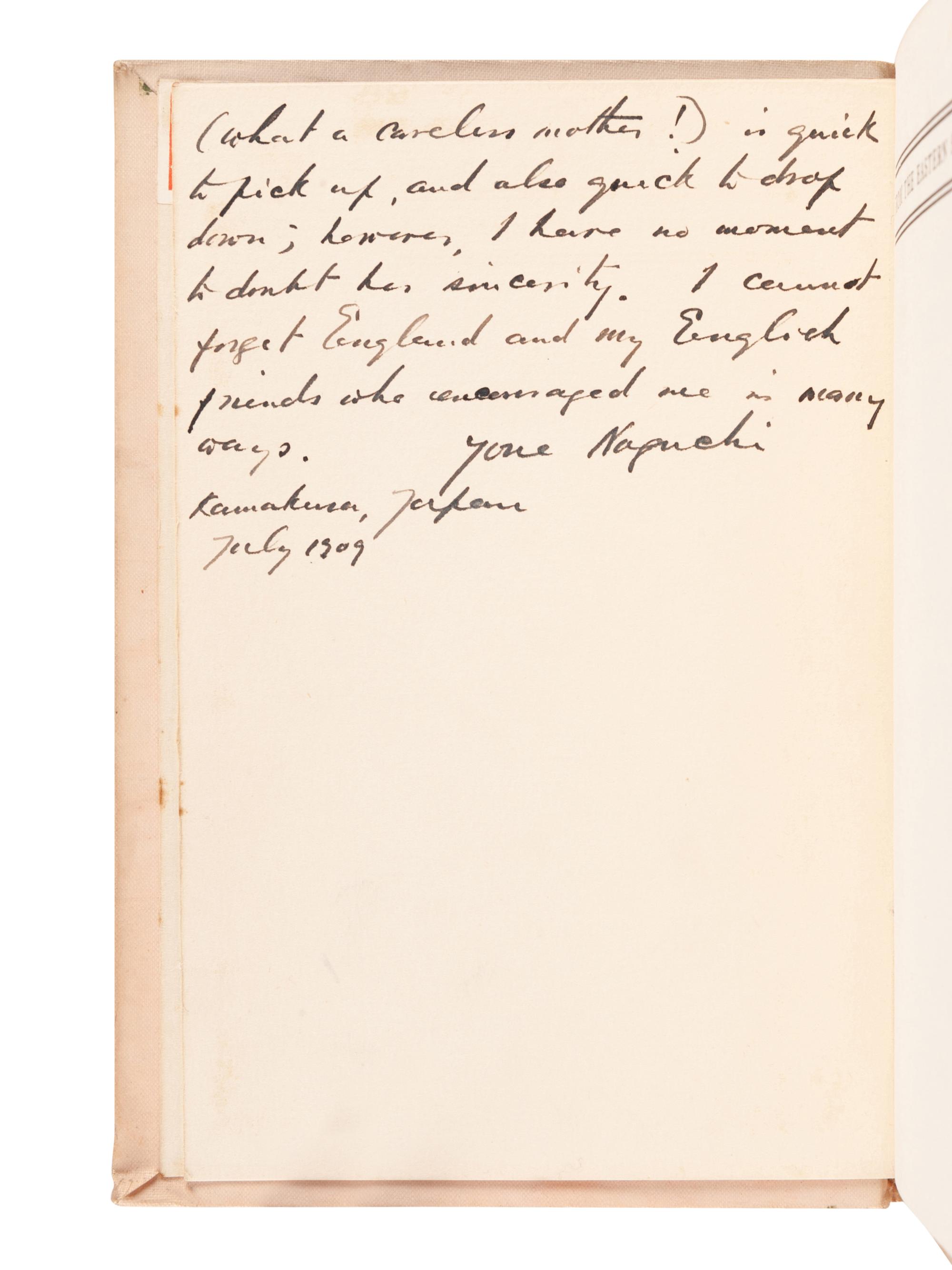 [JAPANESE BOOKS]. NOGUCHI, Yone (1875-1943). A group of 3 works, comprising:
