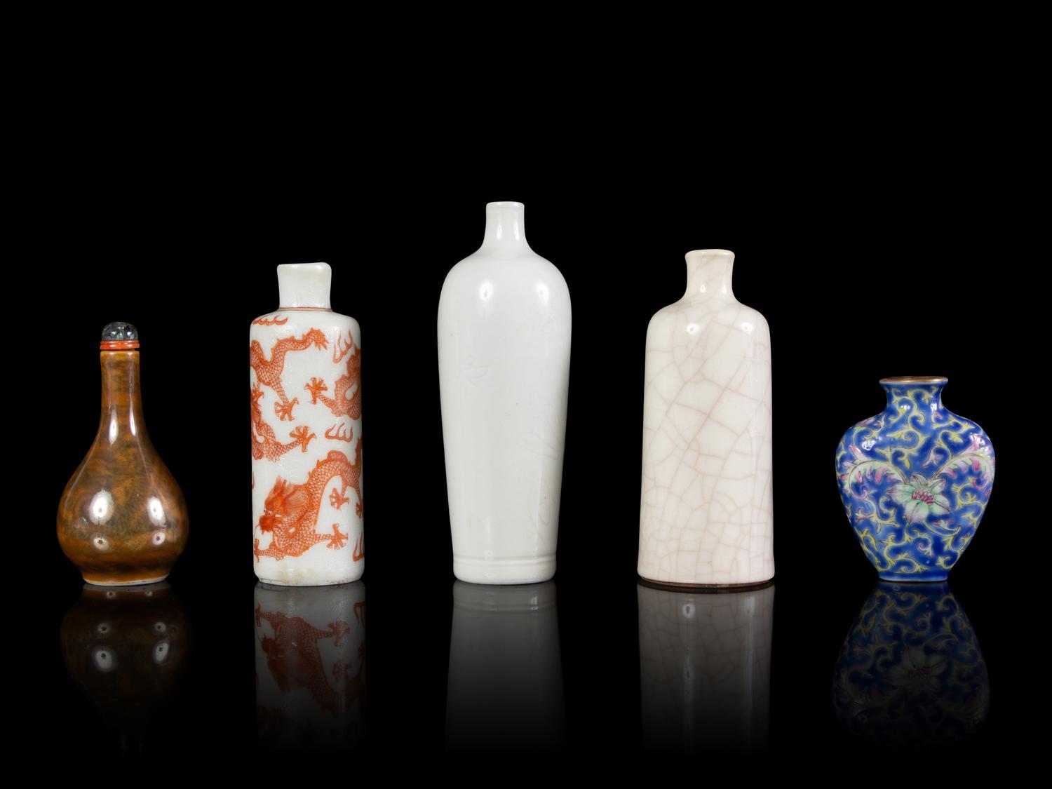 Five Chinese Porcelain Snuff Bottles