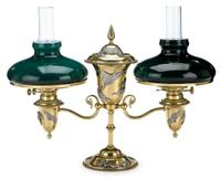 Brass and applied pewter twin-arm student lamp e.b. taylor, richmond, va, 19th century