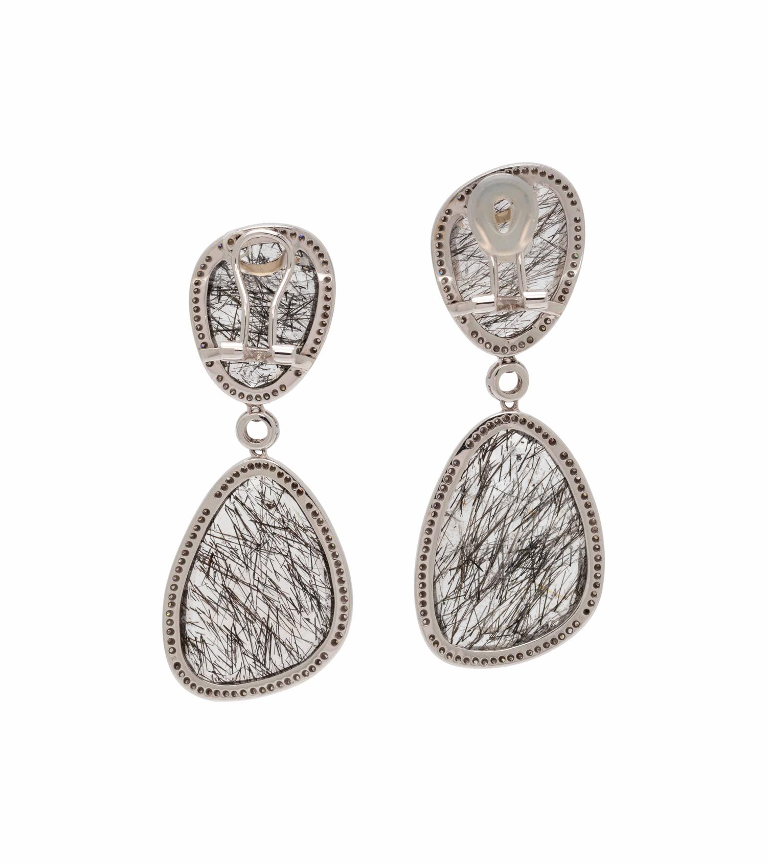 RUTILATED QUARTZ AND DIAMOND EARCLIPS