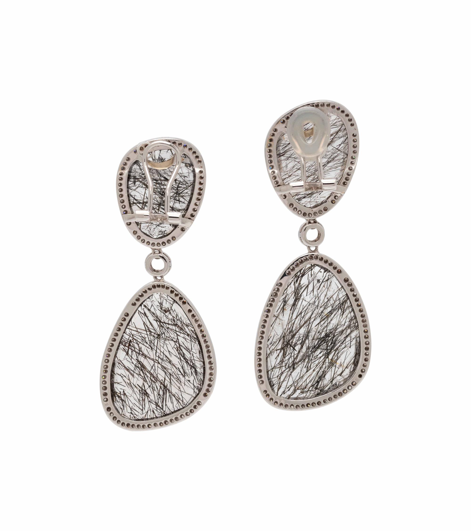 RUTILATED QUARTZ AND DIAMOND EARCLIPS