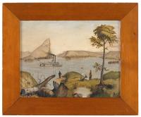 American School 19th century hudson river view with sidewheeler "kandotta"