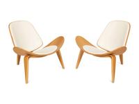 A Pair of Italian Walnut and Leather Tripod Chairs