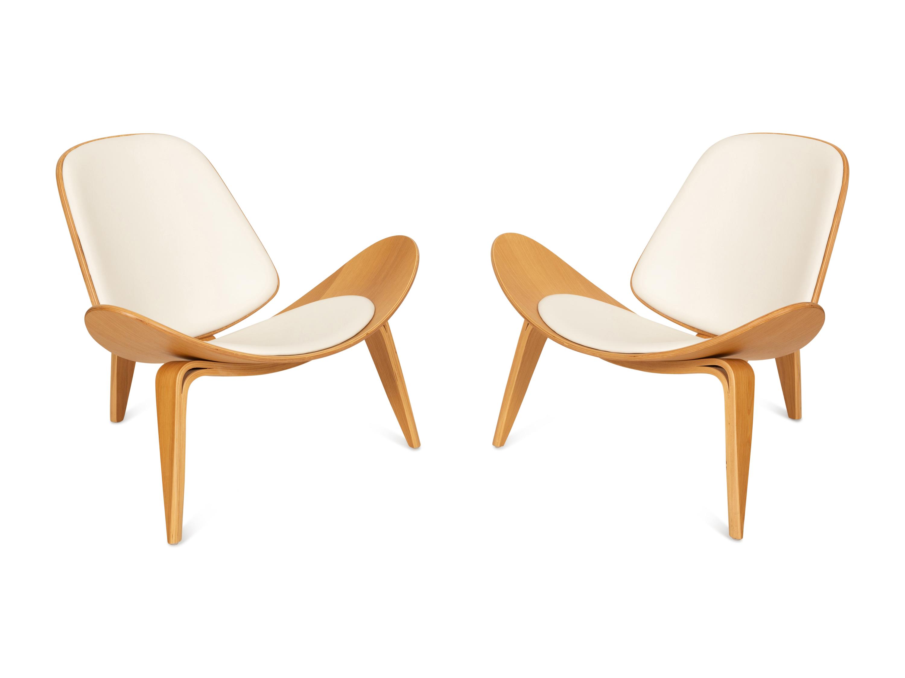 A Pair of Italian Walnut and Leather Tripod Chairs