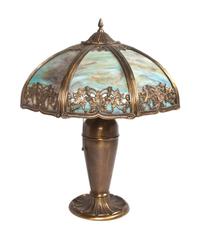 An American Slag Glass Table Lamp Diameter of shade 19 x height overall 24 inches. — EARLY 20TH CENTURY