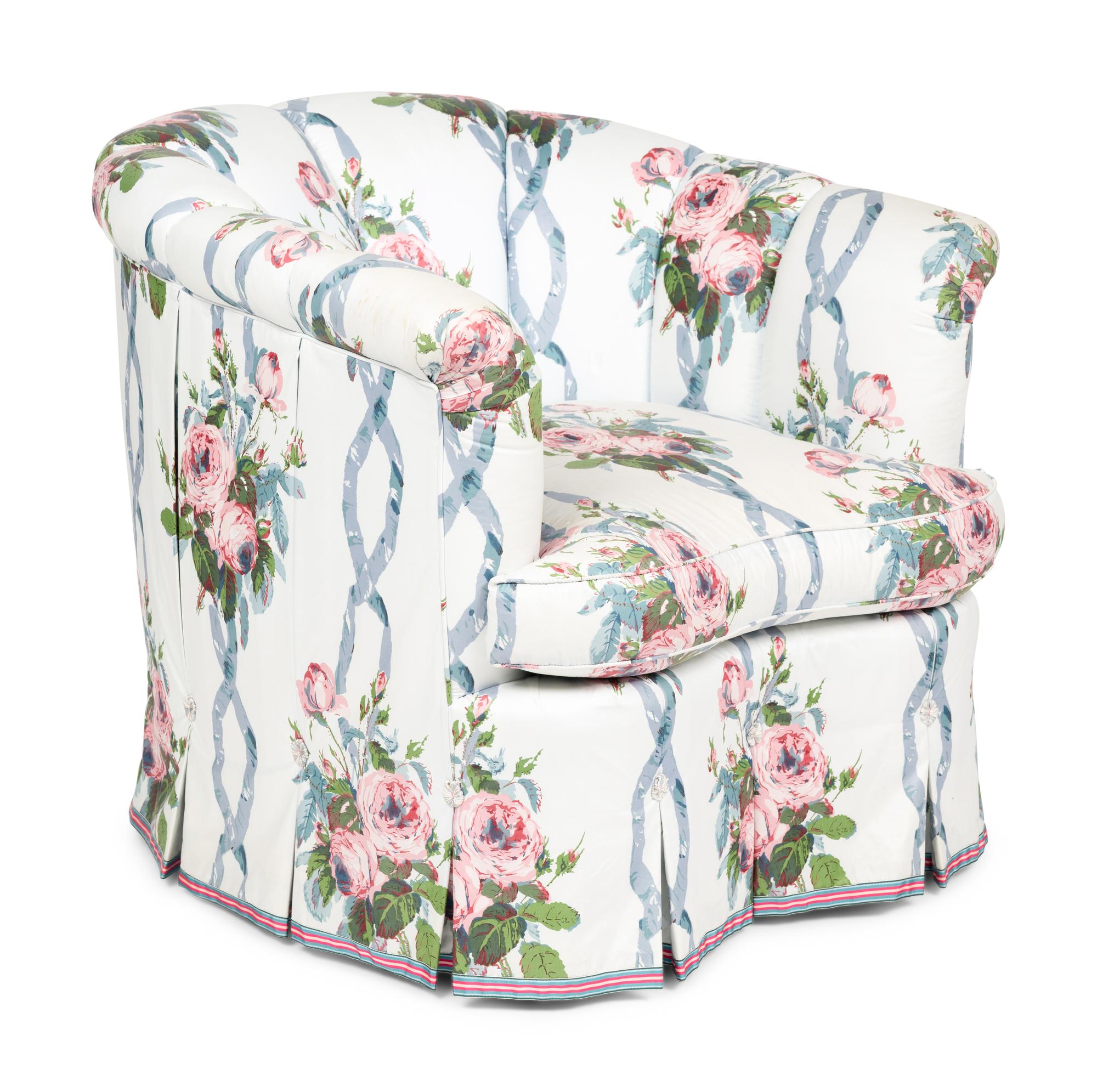 A Custom Barrel-Back Armchair with Chintz Upholstery by Jonas New York