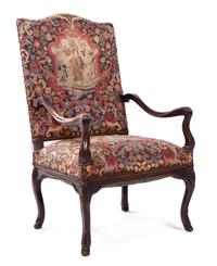A Henry II Style Mahogany Open Armchair, Height 45 1/2 inches.