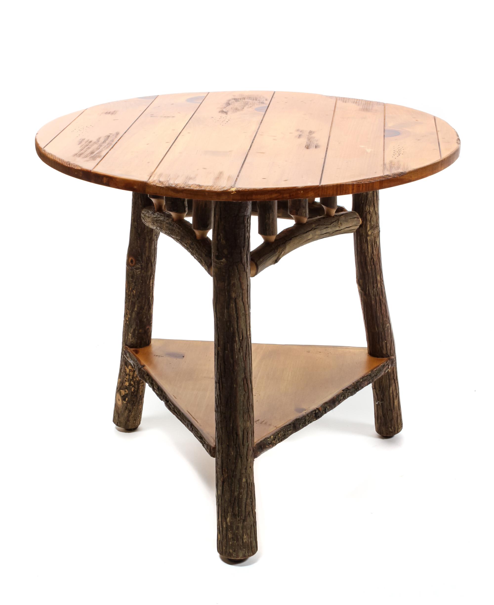 Three Vintage Hickory Round Tables Height of tallest 26 1/2 x diameter 28 inches