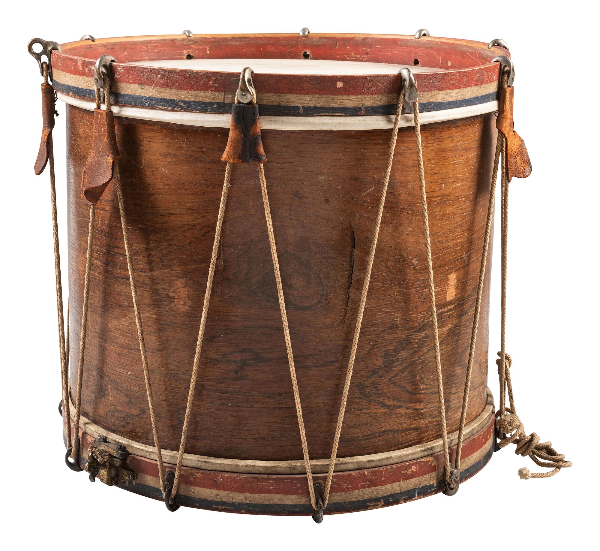 [CIVIL WAR]. Hand-painted snare drum depicting Zouaves in battle. Manufactured by C.H. Eisenbrandt, Baltimore, MD, ca 1860-1865.