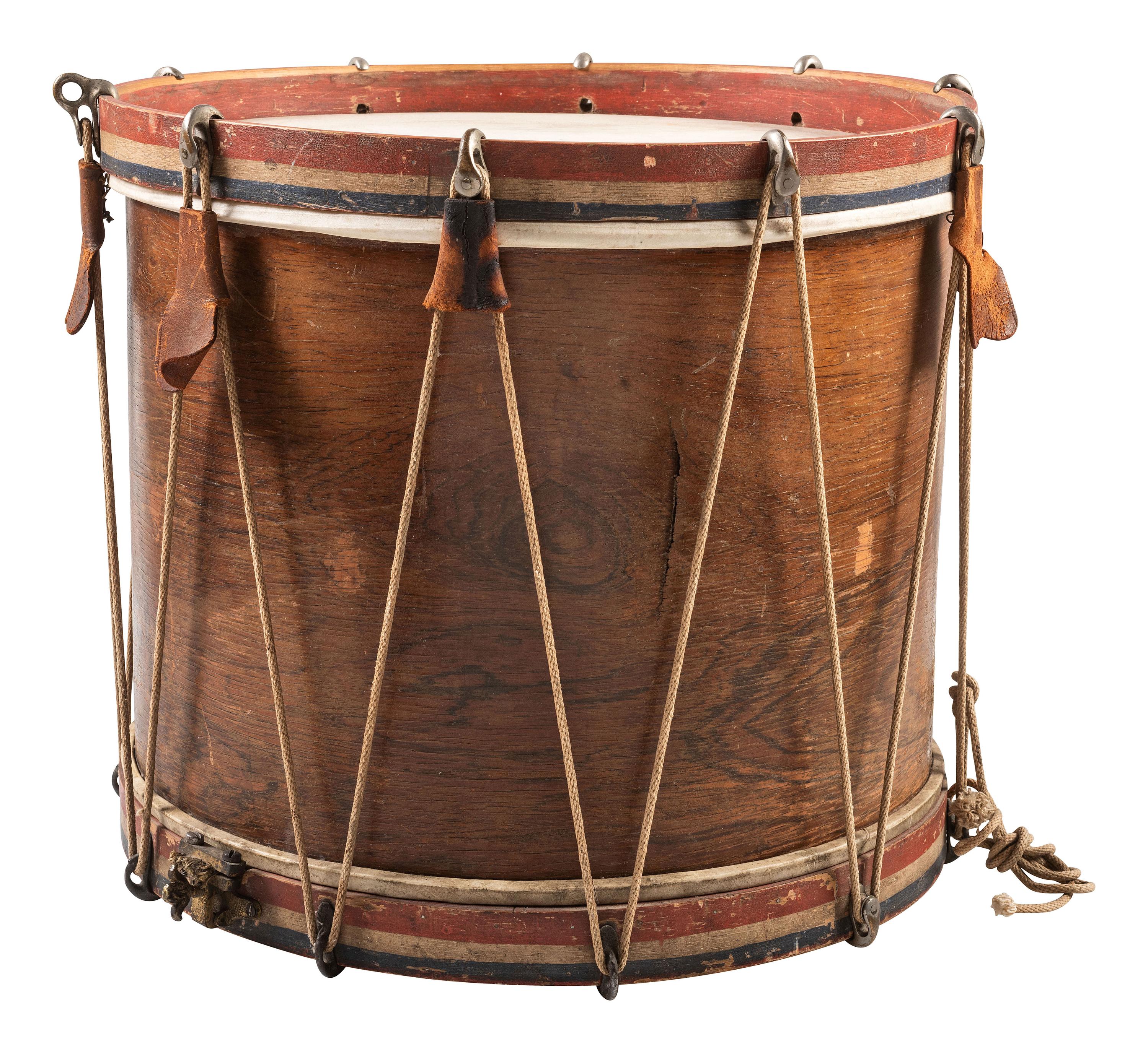 [CIVIL WAR]. Hand-painted snare drum depicting Zouaves in battle. Manufactured by C.H. Eisenbrandt, Baltimore, MD, ca 1860-1865.