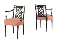A Pair of George III Black Painted and Parcel-Gilt Armchairs