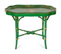 A Regency Green and Gilt Lacquer Papier Mache Tray Table — 19TH CENTURY