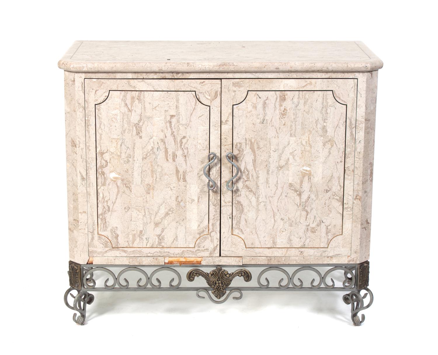 A Marble Veneered Console Cabinet Height 37 x width 42 1/2 x depth 20 inches. — SECOND HALF 20TH CENTURY