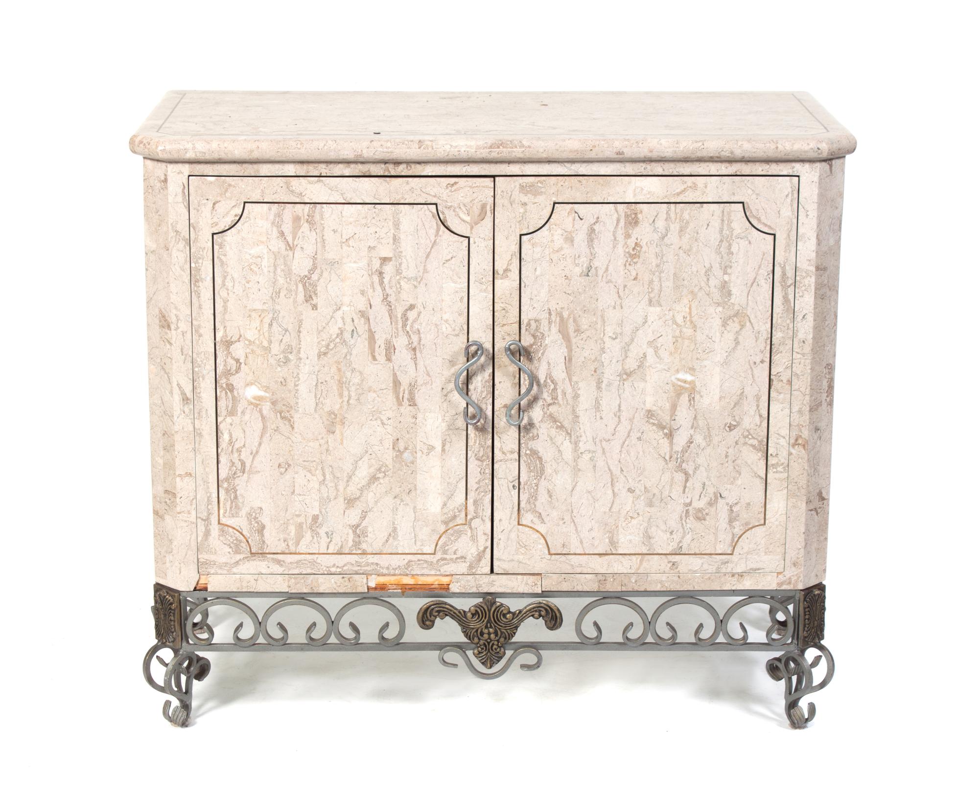 A Marble Veneered Console Cabinet Height 37 x width 42 1/2 x depth 20 inches. — SECOND HALF 20TH CENTURY