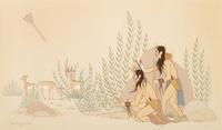 untitled, deer hunting scene