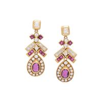 YELLOW GOLD, RUBY AND DIAMOND EARRINGS
