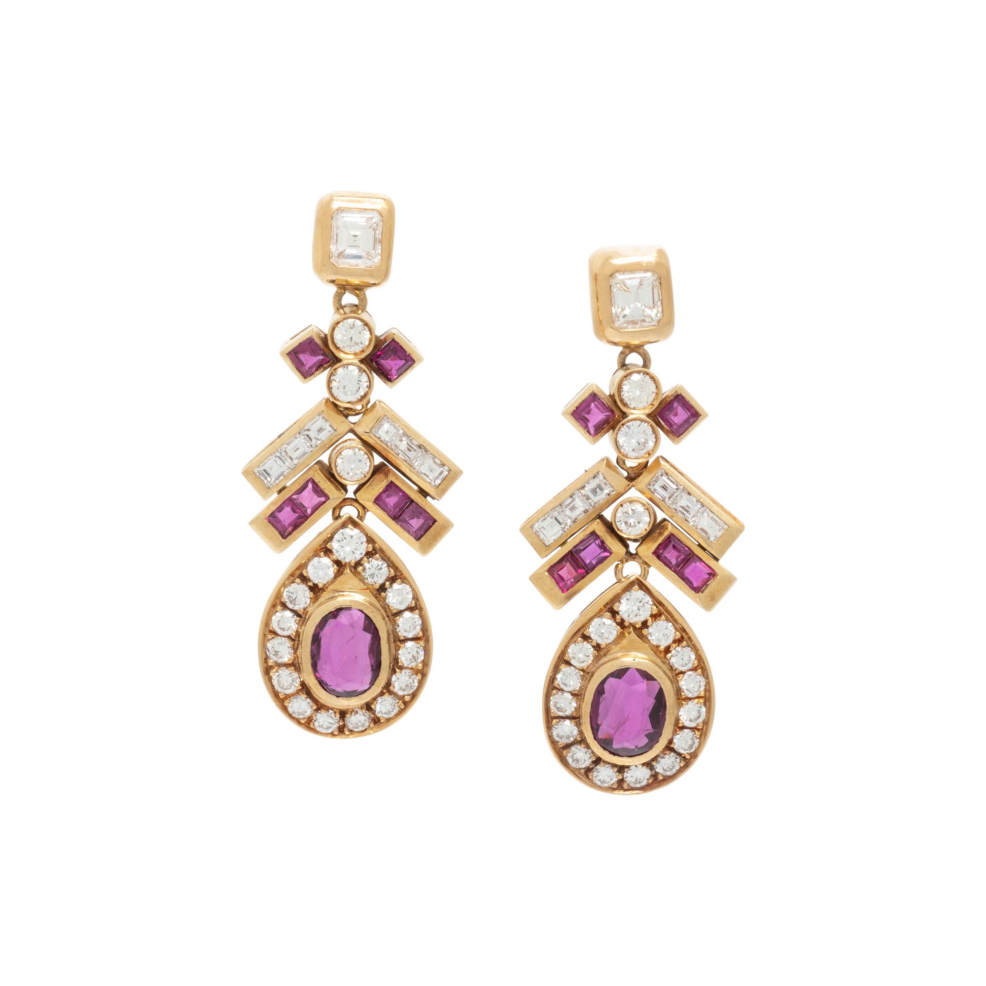 YELLOW GOLD, RUBY AND DIAMOND EARRINGS