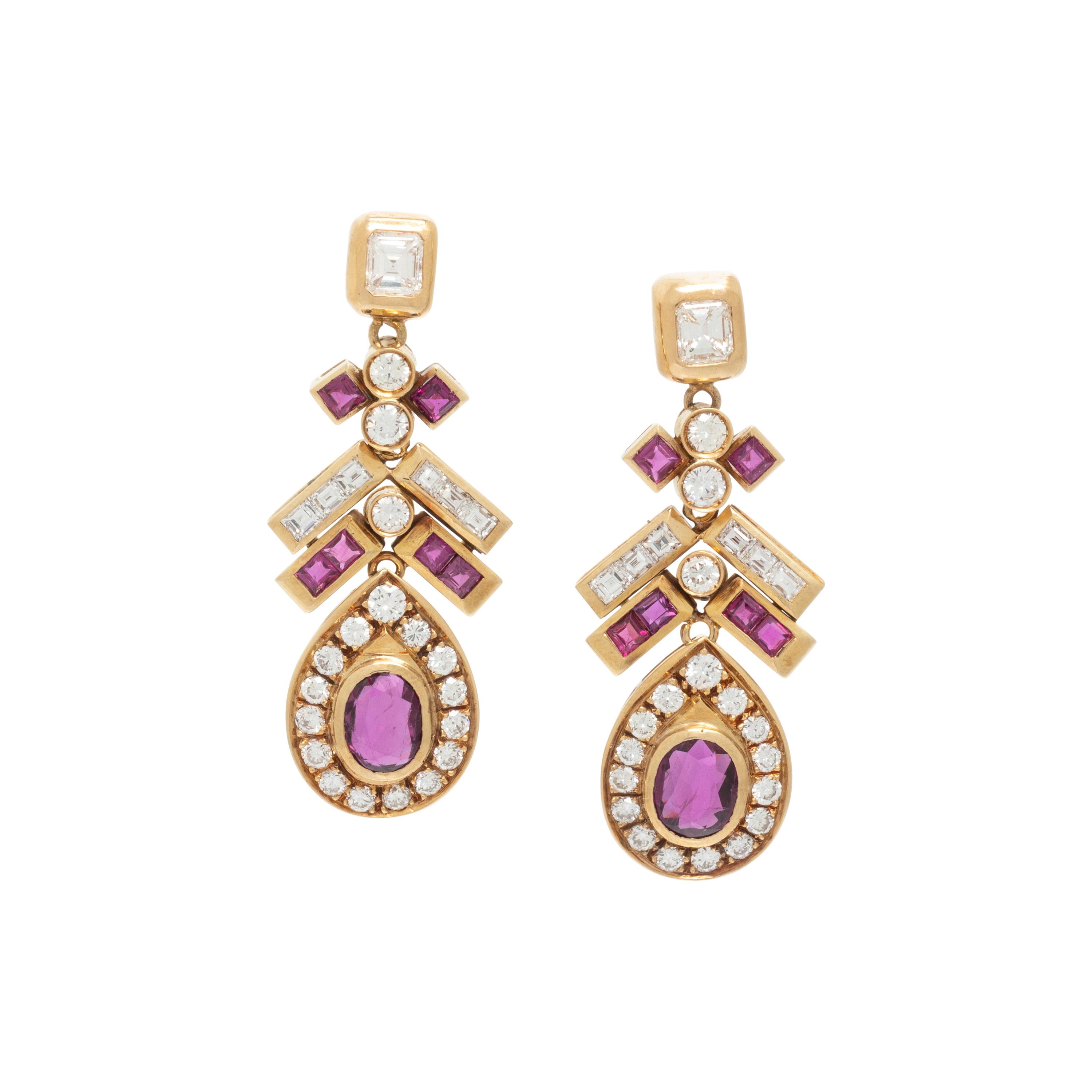 YELLOW GOLD, RUBY AND DIAMOND EARRINGS