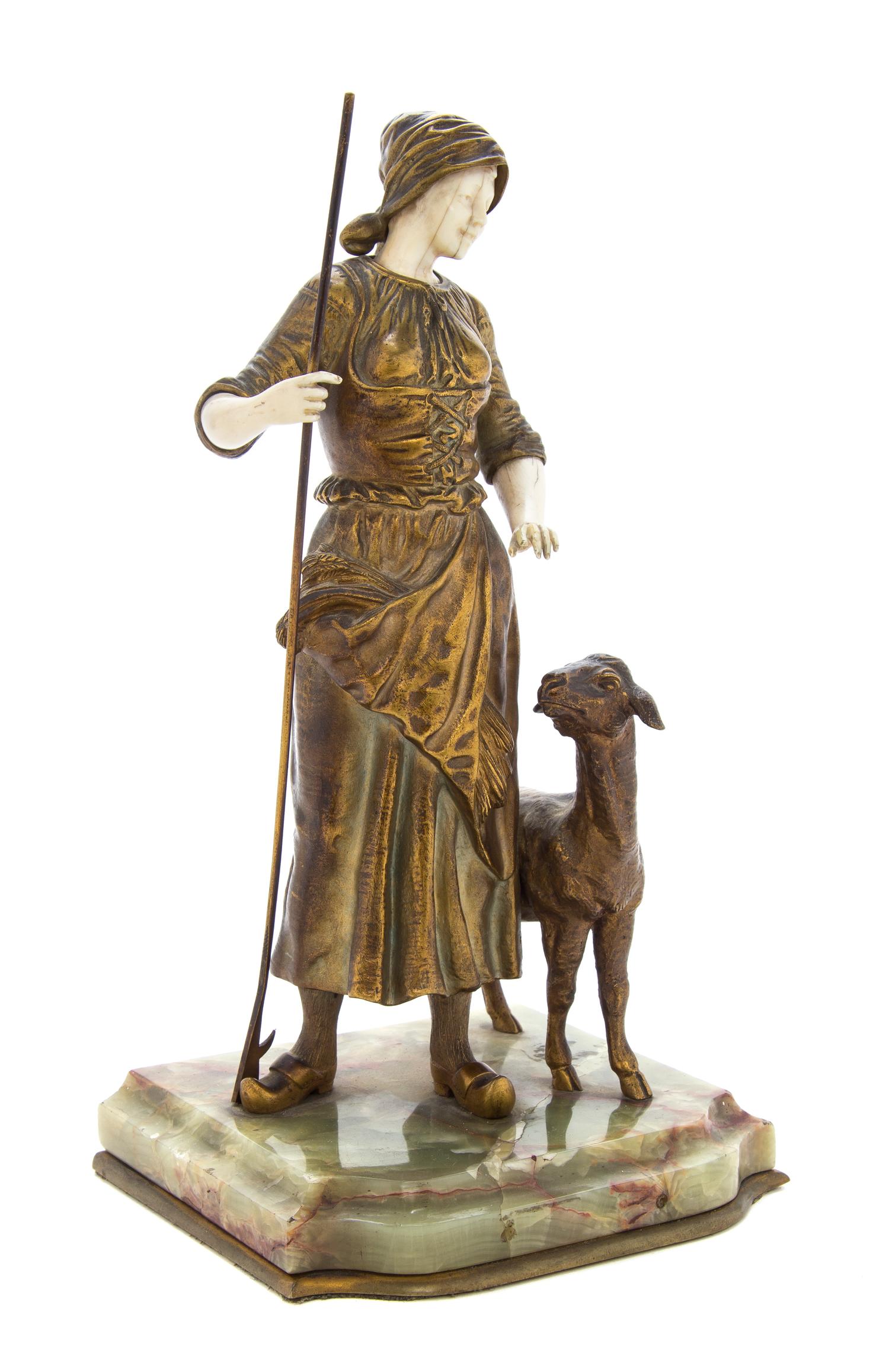 A French Partial Gilt Ivory Figure, Georges Omerth (French, 1895-1925), Height 11 inches.