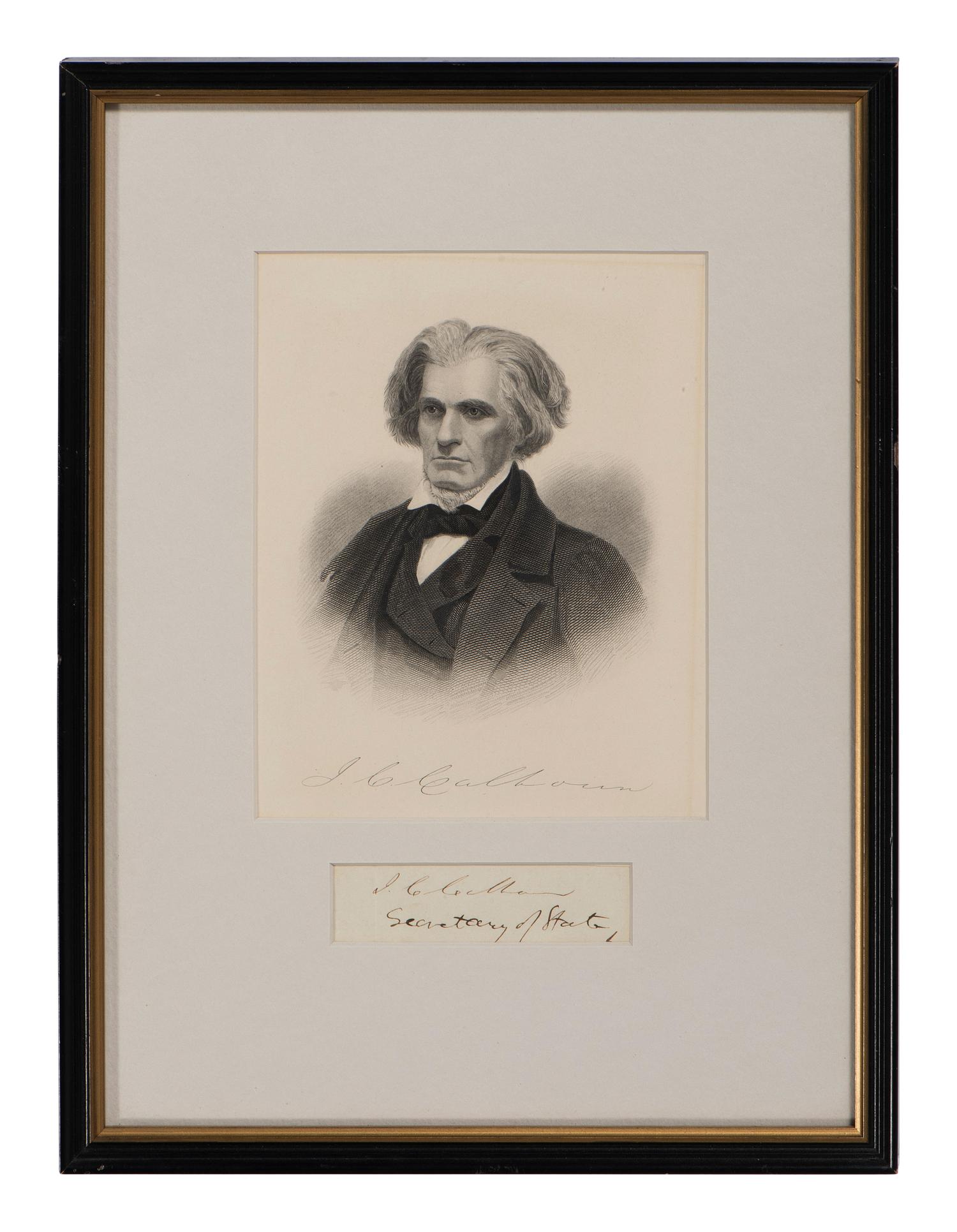 BUCHANAN, James (1791-1868) -- CALHOUN, John C. (1782-1850). Clipped signatures, comprising: