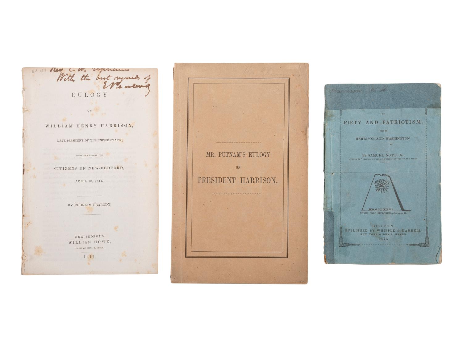 [HARRISON, William Henry]. A group of pamphlets of eulogies, sermons, and memorials to William Henry Harrison, comprising: