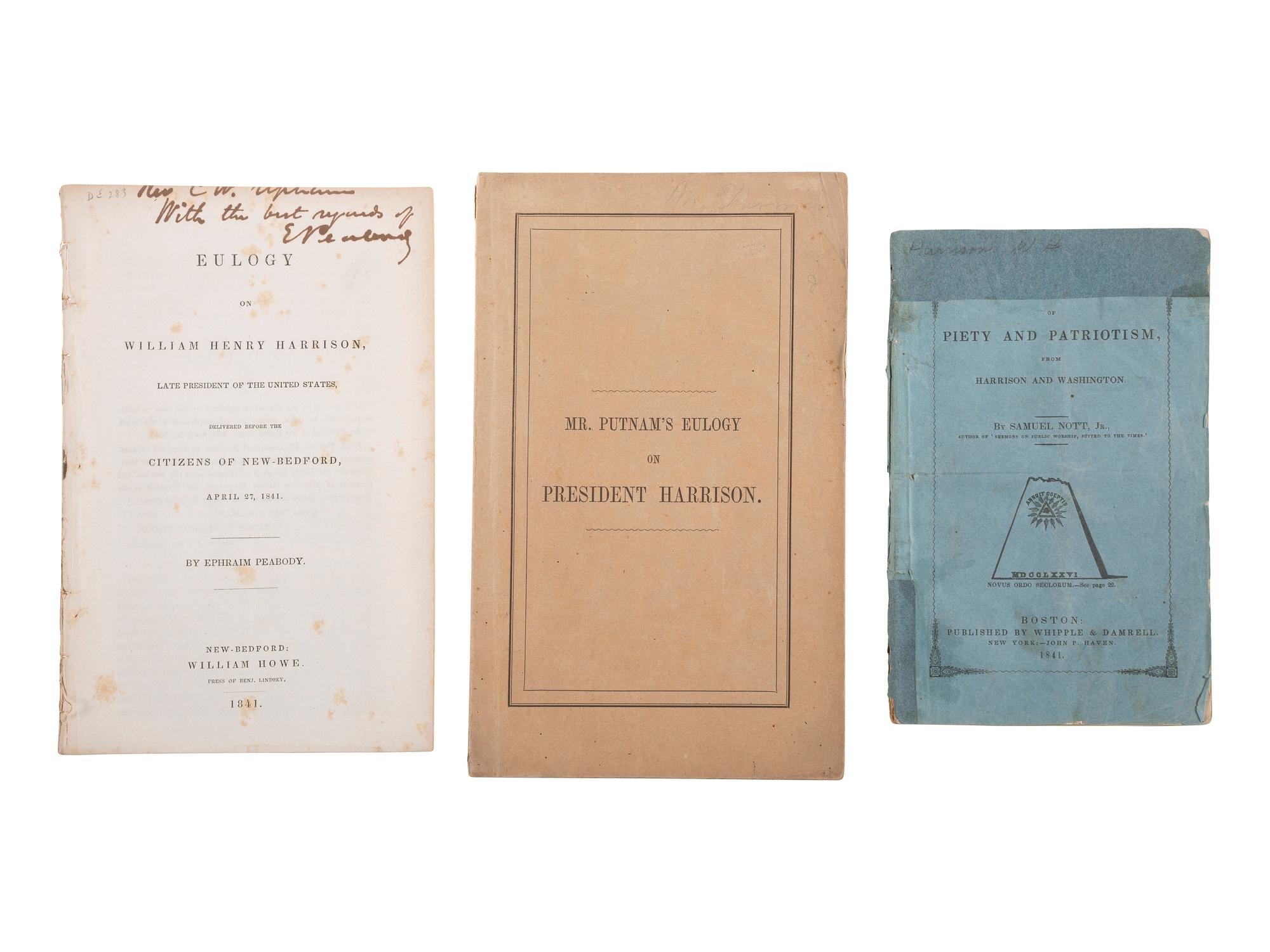 [HARRISON, William Henry]. A group of pamphlets of eulogies, sermons, and memorials to William Henry Harrison, comprising:
