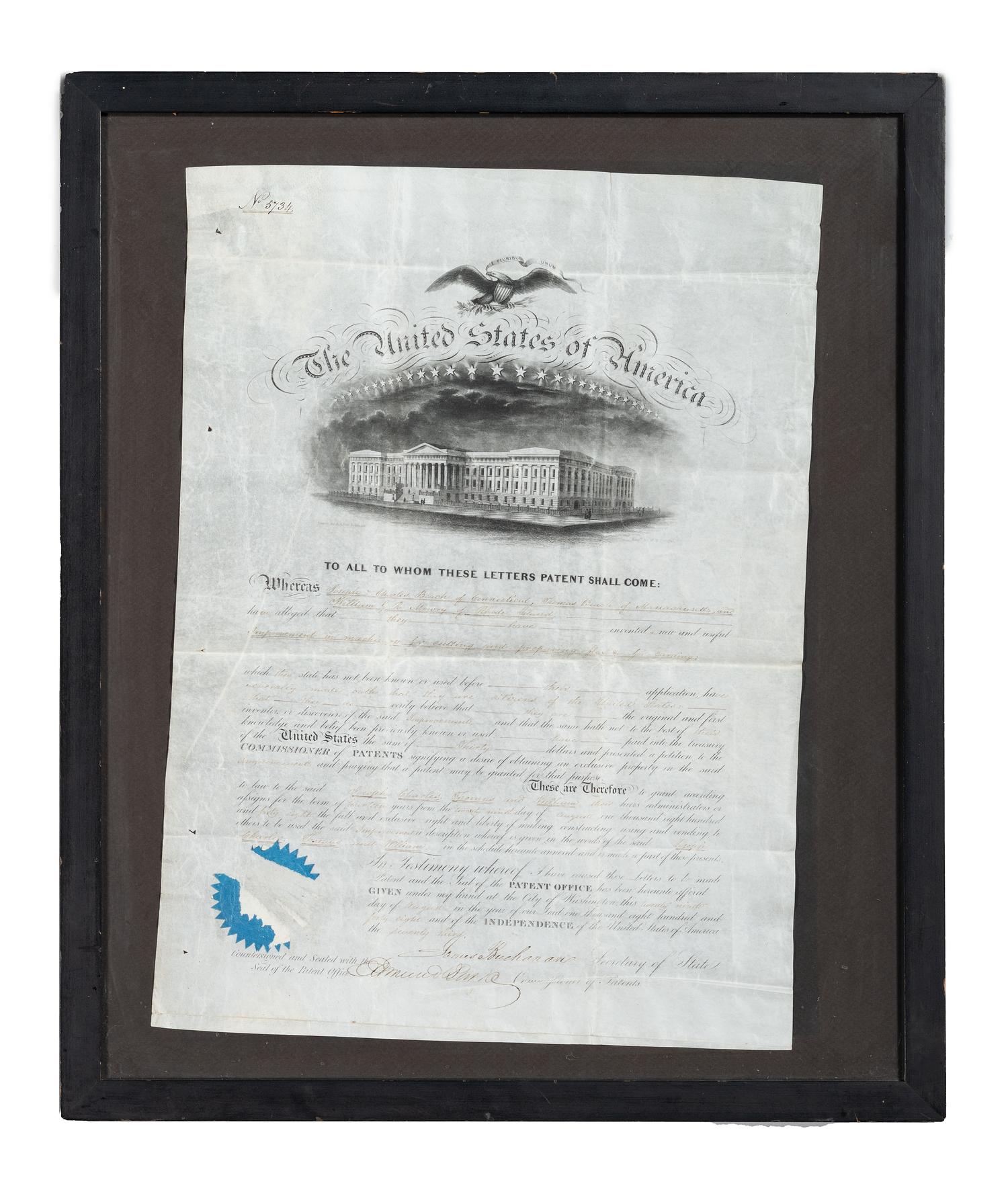BUCHANAN, James (1791-1868). Partly printed document signed ("James Buchanan"), as Secretary of State. Washington, D.C., 22 August 1848.