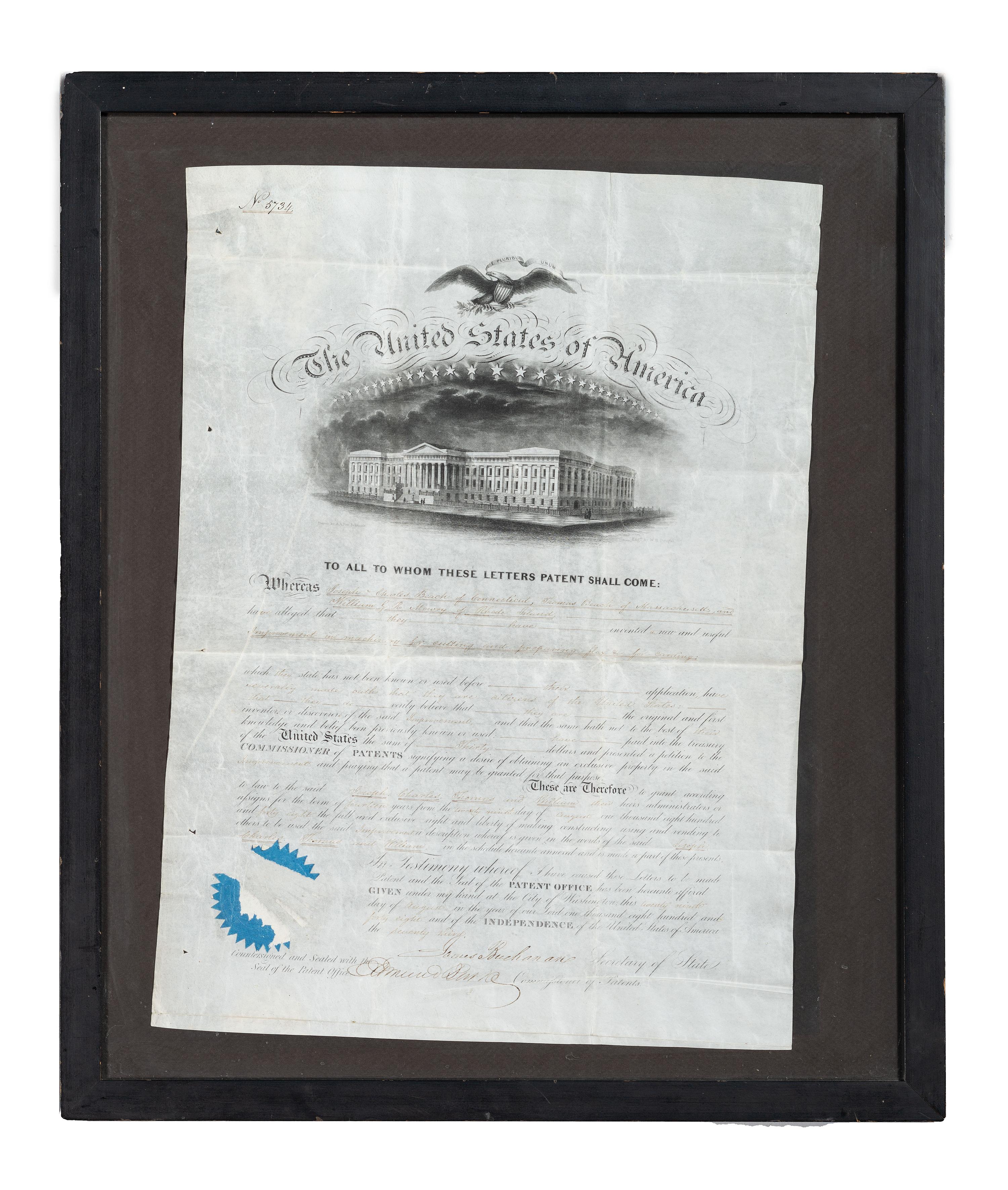 BUCHANAN, James (1791-1868). Partly printed document signed ("James Buchanan"), as Secretary of State. Washington, D.C., 22 August 1848.