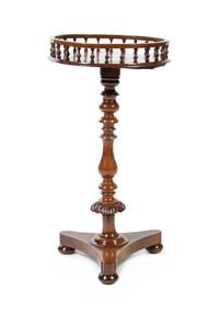An Irish Yew Wood Candle Stand, LATE 18TH/EARLY 19TH CENTURY, Height 31 x diameter of top 15 1/2 inches. — LATE 18TH/EARLY 19TH CENTURY,